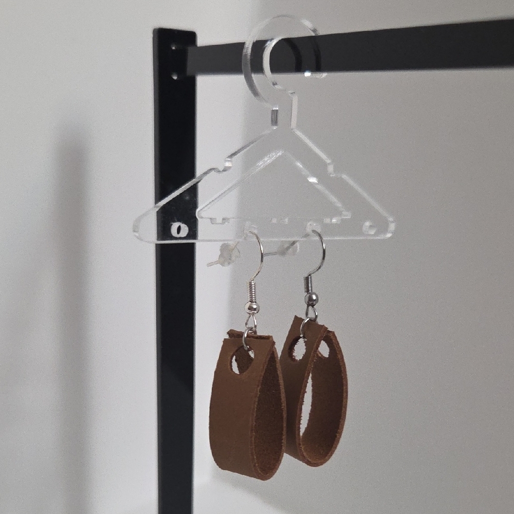 Brown Leather Loop Earrings